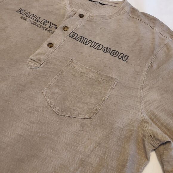 Harley Daivdson Mens Long Sleeve Burnout Snap Front Sz Large Tan Distressed - Picture 5 of 8